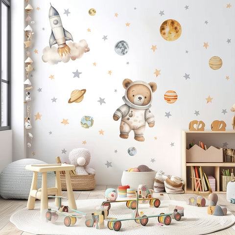 Removable space-themed stickers for bedrooms

