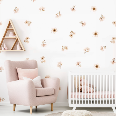 Boho Botanical Floral Butterfly Watercolor Nursery Wall Stickers