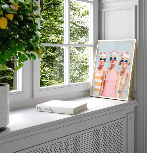 Retro girls headscarves sunglasses print