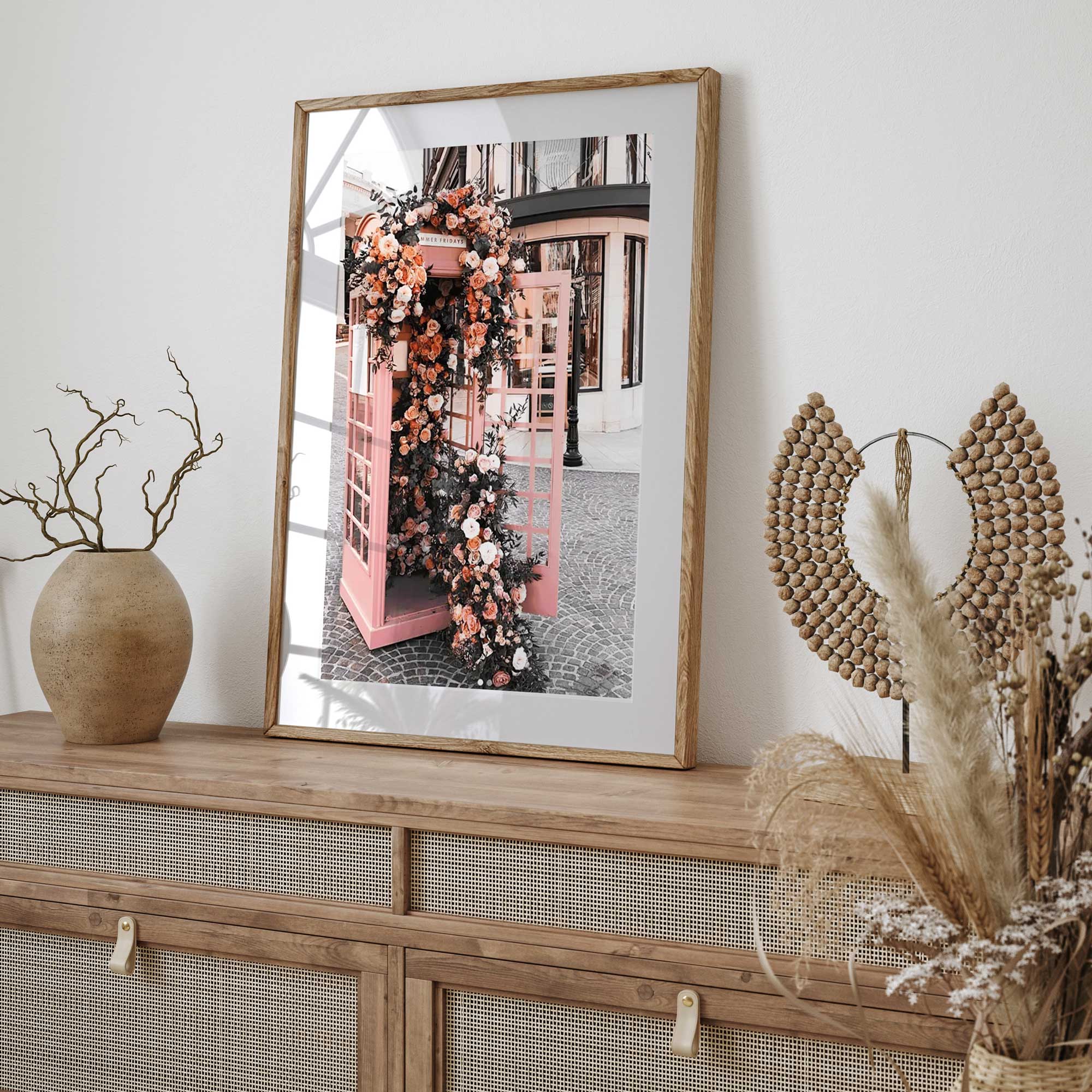 Floral Urban Art Poster - Parisian Rose Phone Booth | OakPoster.com ...