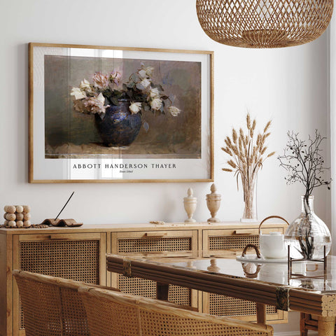 Romantic roses in blue vase art print