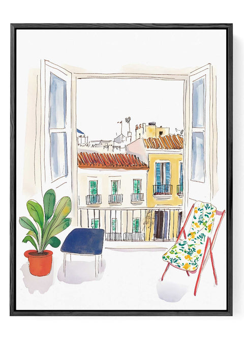 Rooftop and balcony watercolor art

