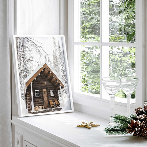 Winter Wonderland Cabin Scene Wall Print