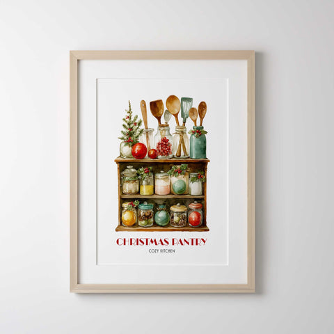 Rustic Christmas pantry watercolor poster