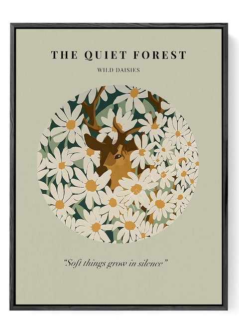 Sage green nature poster featuring a deer and floral circular illustration.