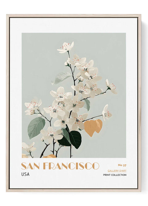 San Francisco floral wall art print with white blossoms