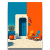 Santorini House Wall Art Print - Blue Door Orange Chairs
