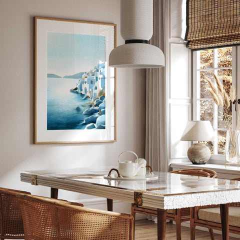 Santorini coastal art print seaside home design
