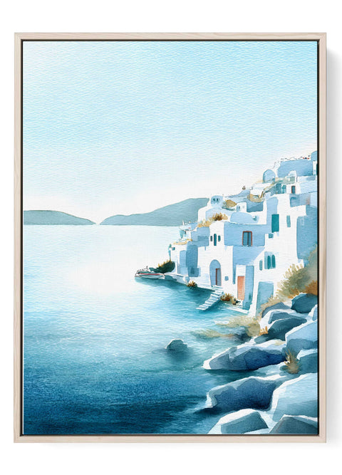 Santorini wall art print blue and white architecture