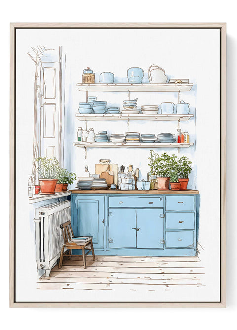 Scandinavian-style watercolor kitchen scene

