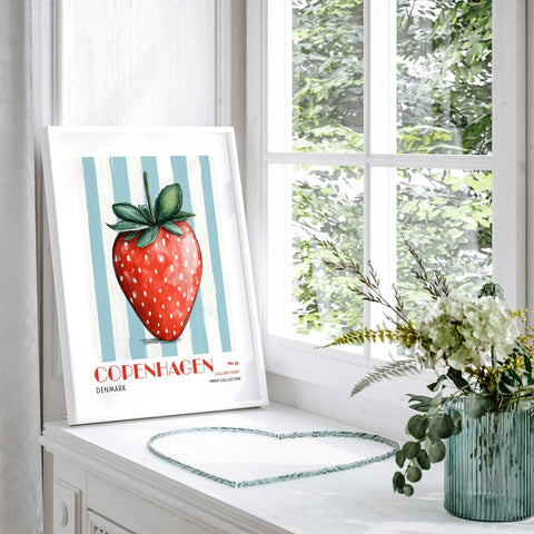 Scandinavian kitchen decor Copenhagen strawberry poster