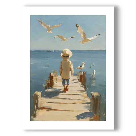 Scandinavian style beach house poster with a serene coastal landscape.