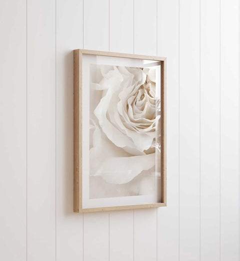 Scandinavian style bedroom poster with a soft white botanical theme.