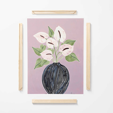 Scandinavian style botanical wall art in blush and navy tones