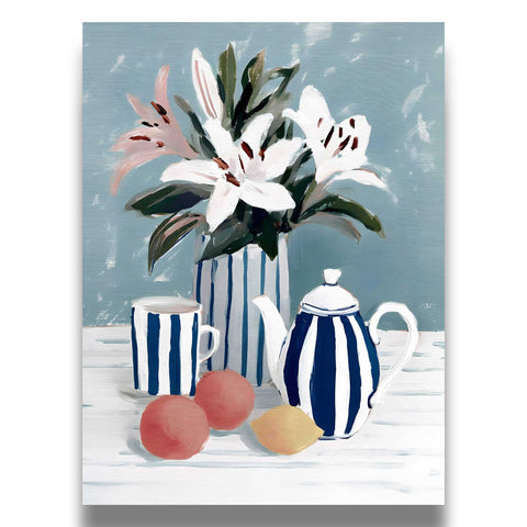 Scandinavian style dining room poster with a vibrant botanical still life.