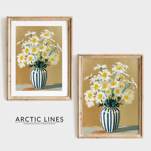Scandinavian style floral art print for a bright, airy living room.