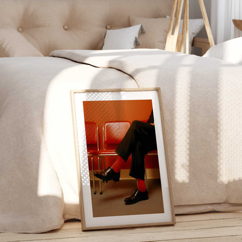 Scandinavian style fruit poster  earthy ochre and deep green tones.