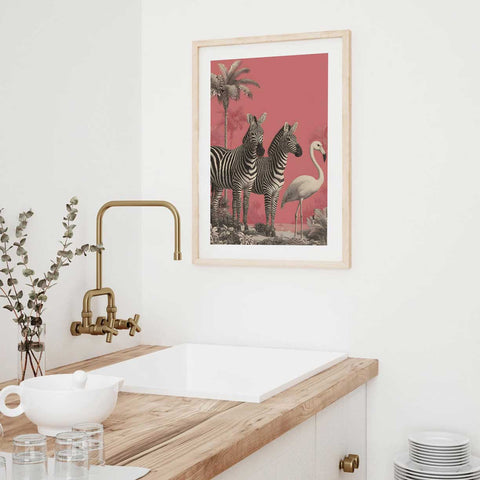 Scandinavian style fruit poster with earthy ochre and deep green tones.