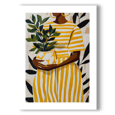 Scandinavian style lifestyle poster with a chic woman and botanical elements.