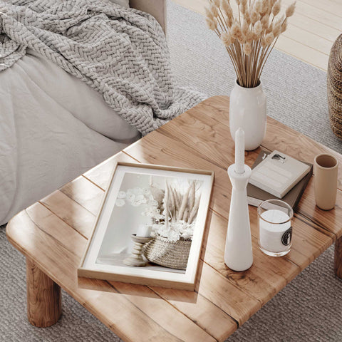 Scandinavian style living room poster with a minimalist pampas grass drawing.