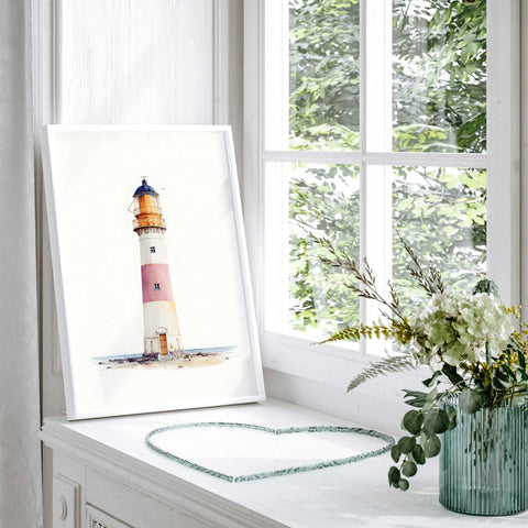 Seaside lighthouse poster in warm tones