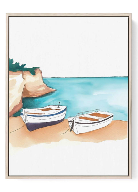 Serene Greek Coast – Watercolor Beach Print
