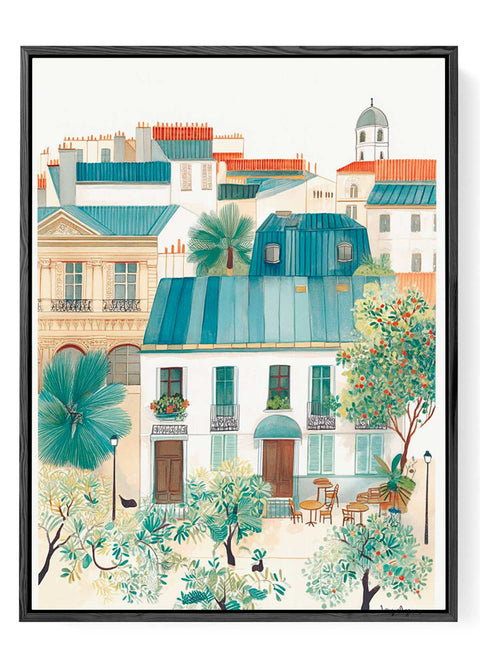 Serene Retreat Art – Mediterranean Building Scene
