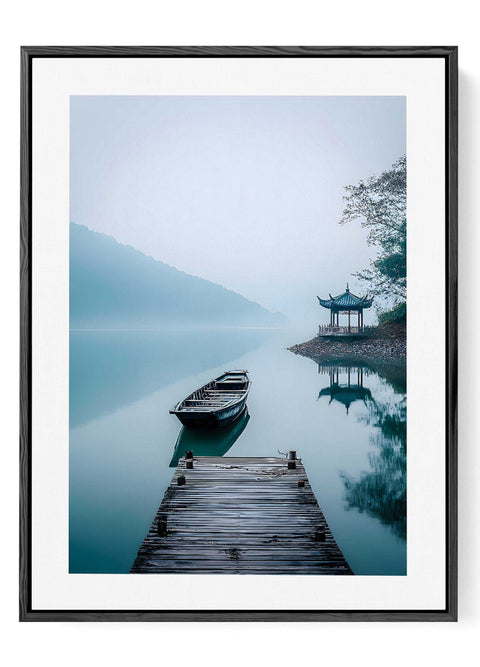 Serene lakeside architecture photography with perfect water reflections.