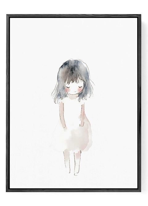 Shy little girl illustration watercolor print

