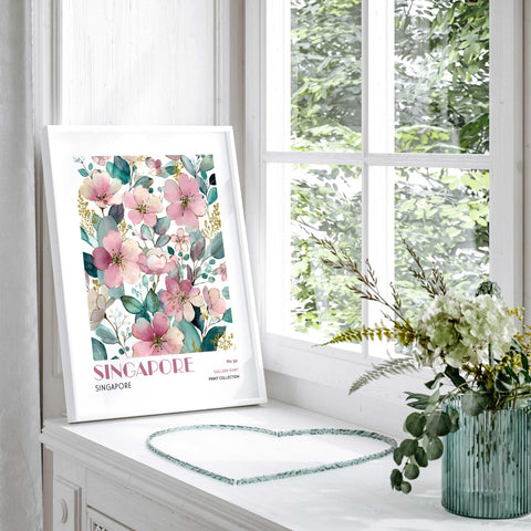 Singapore floral art print tropical botanical design