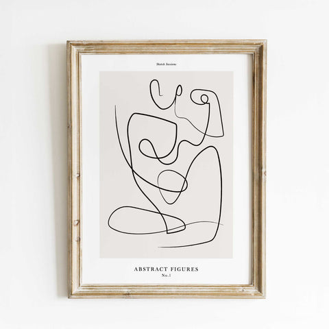 Single line abstract drawing print neutral background