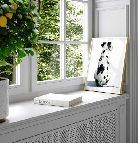 Sitting Dalmatian dog silhouette art print for cozy home office styling