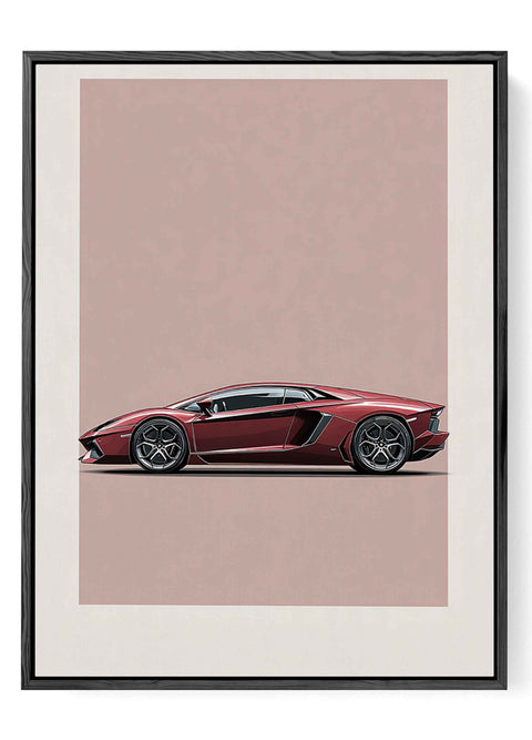 Sleek white Lamborghini Aventador art print with black background
