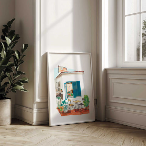 Small Japanese eatery watercolor art for home interiors

