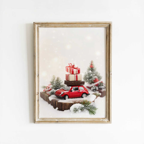 Winter Wonderland Red Car Gifts Christmas Canvas Decor