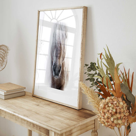 Soft beige and ivory horse art