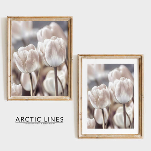 Soft cream and white color palette in a sophisticated botanical line art print.