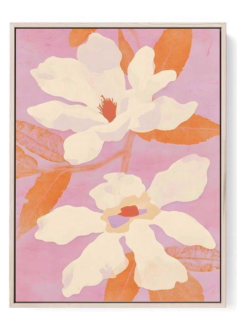 Soft magnolia botanical wall art in blush pink background
