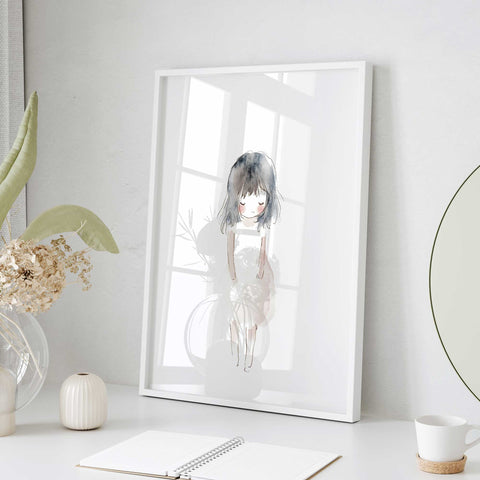 Soft neutral girl character art wall decor

