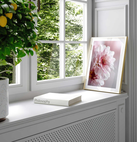 Soft pastel pink and cream color palette in a sophisticated botanical print.