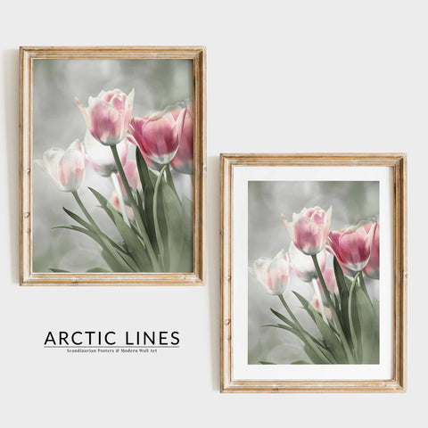 Soft pastel pink and white color palette in a sophisticated floral print.