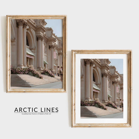 Soft pink and white color palette in a sophisticated architectural print.