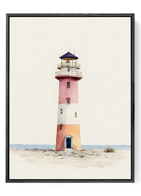 Soft pink lighthouse coastal wall decor