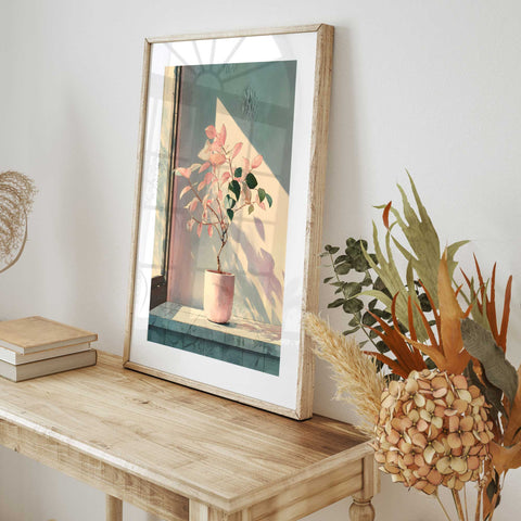 Soft sunlit plant illustration wall art