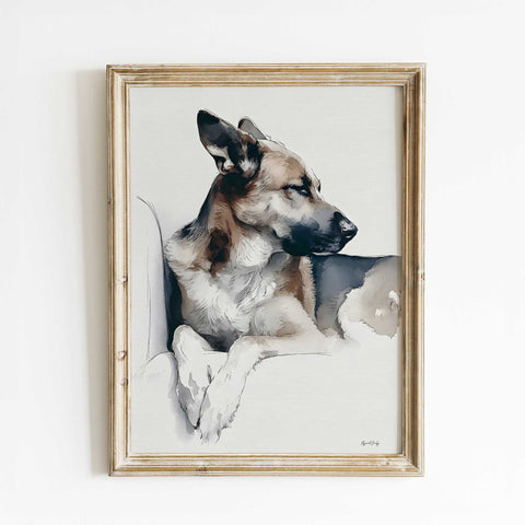 Soft watercolor german shepherd dog print