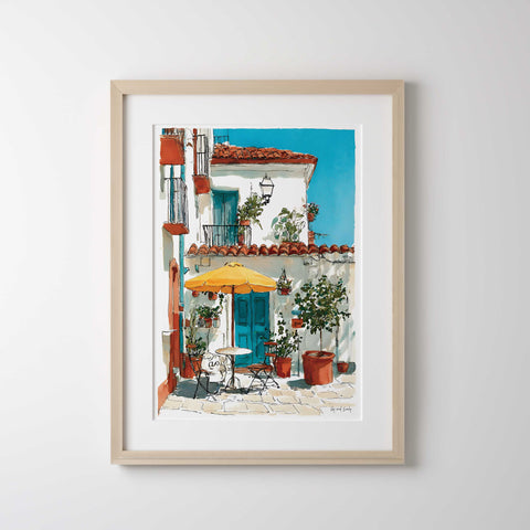 Southern Europe courtyard watercolor art print