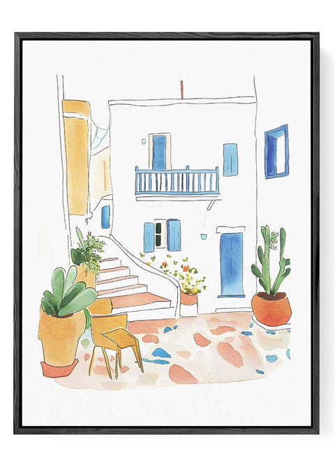 Marbella Mediterranean Street Scene Watercolor Art Print