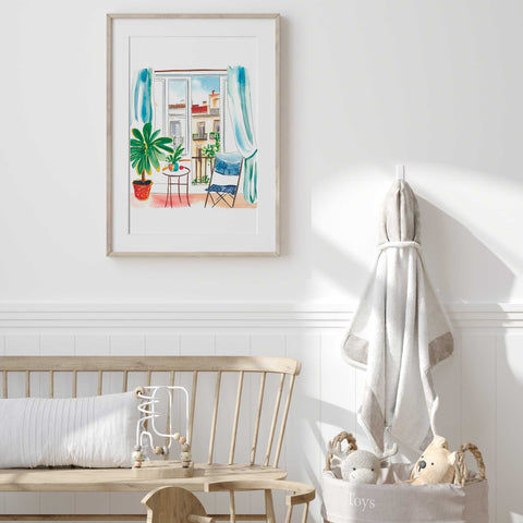 Spanish Rooftop Watercolor – Premium Balcony Decor