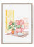 Still life watercolor featuring books, blooms, and a chair
