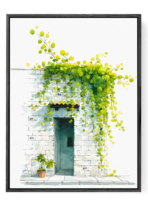 Stone house with vines wall art